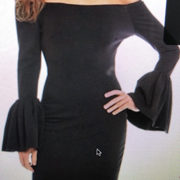 Black bell sleeve cocktail dress (med) - Picture 2 of 8